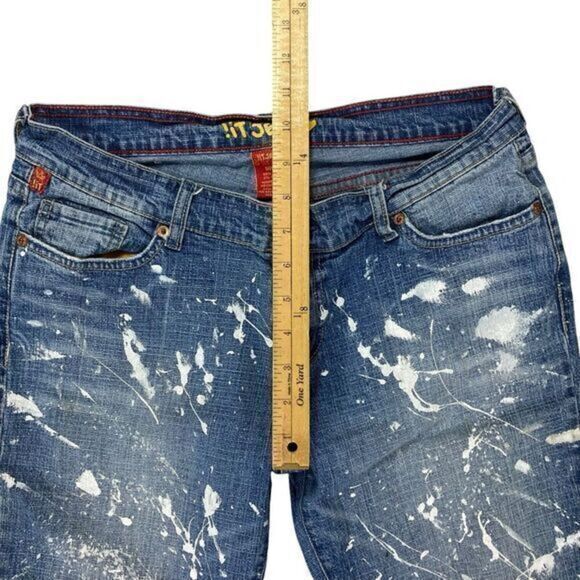 !It Jeans Distressed Paint Splatter Jeans Womens Size 11/12 Blue Denim Pants Y2K - Picture 10 of 13